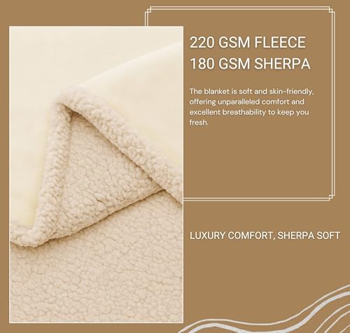 Image of VAS COLLECTIONS Premium Sherpa Flannel Blanket | 460 GSM Ultra-Soft Plush Heavyweight Blanket | Warm & Cozy Winter Comforter for Bedroom - (Off White, 58x88 Inches, Single (2300 g))