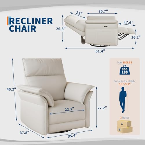 Sillón reclinable giratorio ergonómico blanco miniatura 3