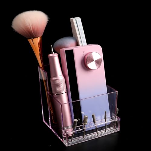 ANGNYA Nail Drill Bit Storage Box - 10 Hole Transparent Organizer for Nail Tech Supplies (Pink)