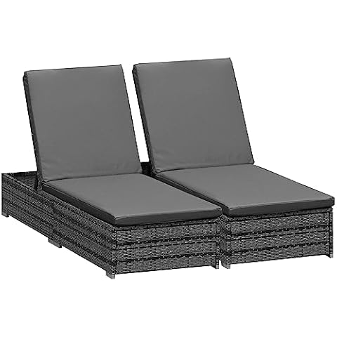 Outsunny Grey Rattan Sun Loungers with Cushions Cover