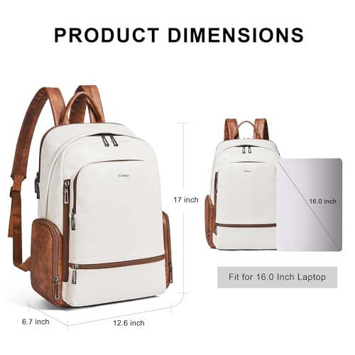 Mochila de cuero sintético para portátil 16 pulgadas beige miniatura 4