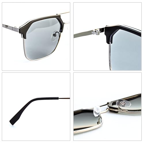 Image of Photochromic Square Sunglasses for Men, Metal Frame, UV Protection, Stylish Everyday Eyewear