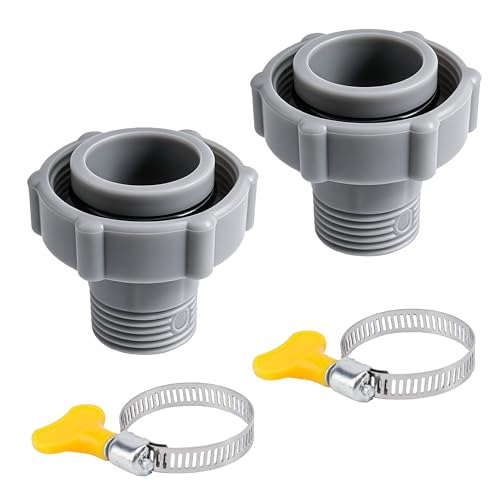 DANDIAOGE Swimming Pool Drain Fitting Connects for Coleman Pools D1.5-inch Connect to The Bottom of The Pool and OD1.0-inch Connect to The Garden Pipe Includes Stainless Steel Hose Clamps (2 Pack)