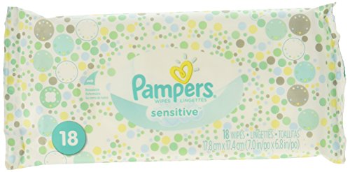 Image of Pampers Wipes Sensitive, 18 Count /Bag. Pack of 6 Bags.