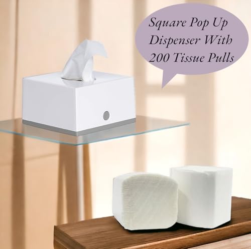 Image of KWEL Facial Tissue Dispenser and Holder Square Dispenser Top for Bathroom Vanity Countertops Bedroom ers Night Stands Desks Tables with 2 Refill - White