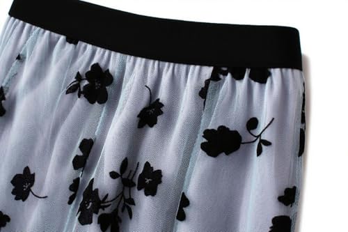 CHARTOU Women's Elastic High Waist Tulle Ruffle Pleated A-Line Swing Midi Skirt2