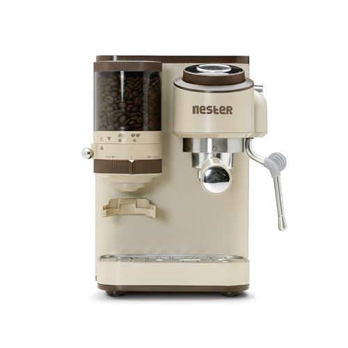 Image of NESTER Home Barista Coffee Machine - 20 Bar Italian Ulka Pressure Pump, Built-in Grinder, BrewCore Technology, PID Temperature Control, Espresso, Americano, Steam & Pod Compatible - Dalgona Brown