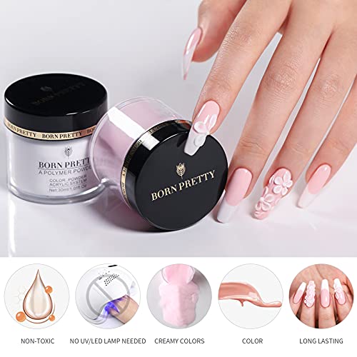 BORN PRETTY Acrylpulver für Nägel, Acryl Pulver Nails Set Nagellack Acrylnägelpulver Sammlungsset von 3 Farben Rosa Weiß… – Bild 6
