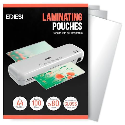 Ediesi, Fogli Plastificatrice a4 / Confezione da 100 Laminazioni/Plastiche Plastificatrice/Fogli Trasparenti/Pellicola di Laminazione/Finitura Lucida