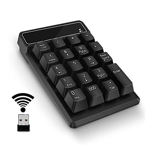 Number Pad,Portable Mini USB 2.4GHz 19-Key Financial Accounting Numeric Keypad Keyboard Extensions for Data Entry in Excel for Laptop, PC, Desktop, Surface pro, Notebook, etc (Wireless Number Pad)