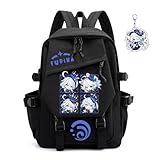 SodaMeow Genshin Impact Backpack Unisex Women Men Rucksack Furina Xiao Scaramouche Kawaii Backpack, Free Keychain (Black-Furina)