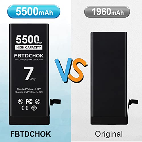 Fbtdchok Upgraded [5500Mah] Battery For Iphone 7 / 7G, High Capacity 0 Cycle A+ Replacement 7 With Complete Repair Tool Kit (7 Only) #TOP1