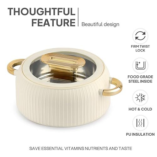 Image of CELLO Castella Deluxe Insulated Steel Casserole Case Set of 3 Pcs, Ivory (1000ml, 1500ml, 2500ml) | Airtight See Through Lid, Hot Pot Box Keeps Food Hot & Warm, Casserole Set for Roti Chapati Rice