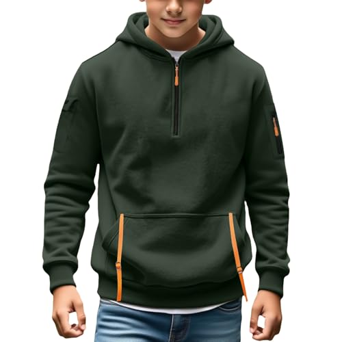 Boys Hoodies Half Zip Hooded Pullover Long Sleeve Oversized Sweatshirts Fall Winter Warm Athletic Tops with Pockets
