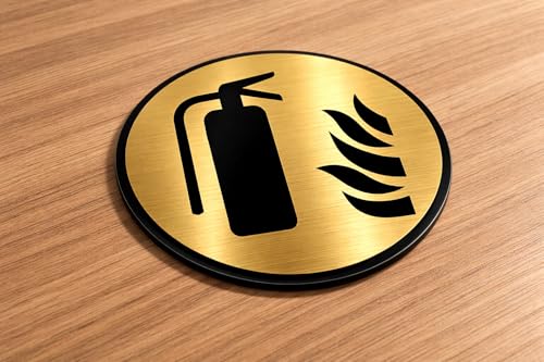 Image of Premium Brush Gold Finish Acrylic FIRE Extinguisher Sign Easy Mount Self-Adhesive Tape 5.8 Inch Signage Office Corporate Hospital Business Society Resort Hotels Clubhouse Clinic