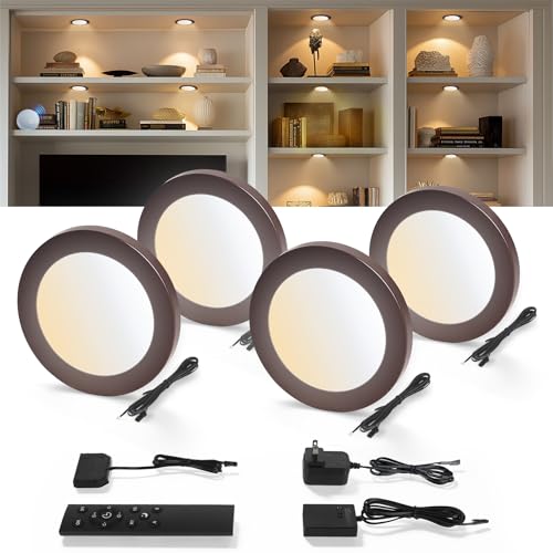 V4light Smart LED Puck Lights, Under Cabinet Lighting with Remote Control, Color Temperature Adjustable, Works with Alexa & Google Home, Plug-in Lights for Kitchen, Counter, Closet, Shelf (4 Pack)