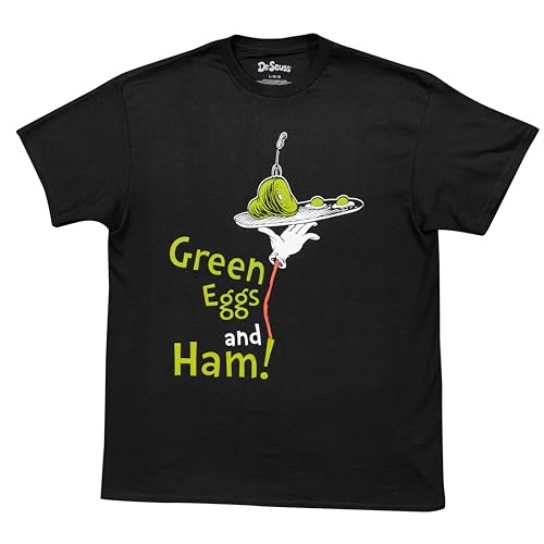 Dr Seuss Green Eggs and Ham Adult Short Sleeves Black T-Shirt Tee