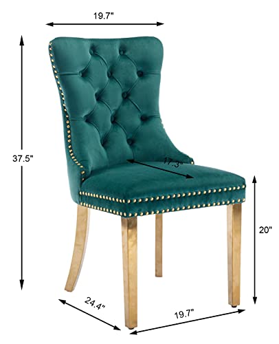 Velvet Dining Room Chairs Set Of 4, Upholstered Dining Chairs With Back Ring Pull Trim And Golden Stainless Steel Legs,Modern Dining Chair Perfect For Dining Room,Living Room,Kitchen(Green) #TOP2