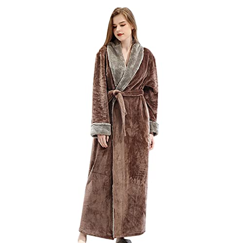 Albornoz de lujo para mujer, bata de baño, suave, ligera, longitud completa, cuello en V, manga larga, con cinturón, para todas las estaciones, spa, hotel, ropa de dormir, a, M