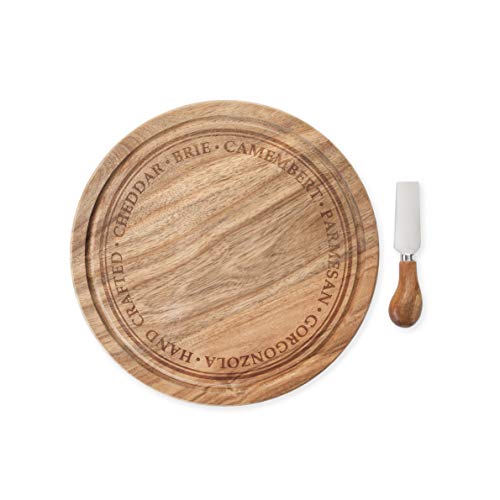 Twine Round Cheese Board and Knife Set Serveware Accessories for Appetizers and Charcuterie, 11 Inch Diameter, Brown - Thumbnail 3
