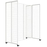 koretech Grid Wall Panels with Wheels, 4 x 5.5Ft Gridwall Panel Display Stand, Sturdy Art Display Panels, Grid Display Stand, White