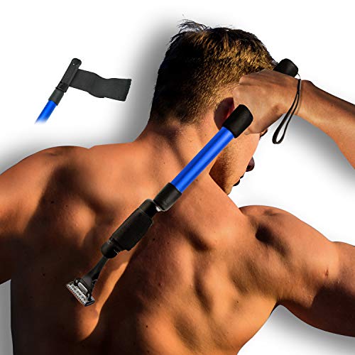 EASACE Razor Extension Shaver Handle with Adjustable Length and Bend Razor, Body Shaver Handle Groomer, Body Brush Handle for Wet or Dry Brushing, Multiple Functions Razor Shaver for Back(Blue)