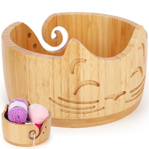 Coopay Katze Garnschale für Wolle, 17x10cm Walnussfarbe Holz Garnschale,...