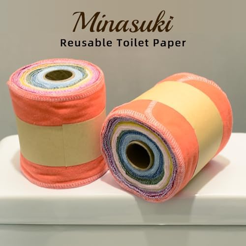 Papel higiénico reutilizable – Toallas de algodón reutilizables para bidé, rollo de toallas de papel absorbentes y lavables, 64 toallitas de papel higiénico lavables y enrollables