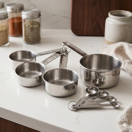 Image of Human Hydro Steel Measuring Cups and Spoons Set Combo for Kitchen Baking Cake, Measure Dry or Liquid Ingredients with Conversion Ebook (8 Pieces)