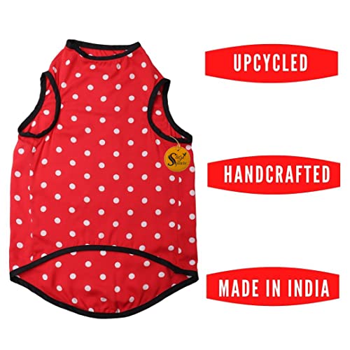 Image of Sage Square Crazy Printed Dog T-Shirt, Trending Dog T-Shirt, Ultra Soft & Light Weight, Comfortable & Breathable Dog Apparel, Trendy Outfit (Polka Red) (XXSmall - 10inch)