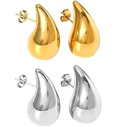 VIEN Chunky Gold/Silver Hoop Earrings Tear Drop Statement Trendy Big Thick Lightweight Waterdrop ...