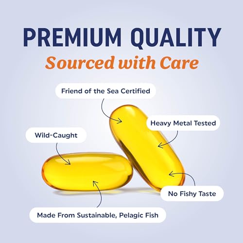 Triple Strength DHA Omega 3 Fish Oil 3600 mg | Over 2100mg Omega-3 Fatty Acids with 860mg of DHA | 1300mg EPA | Best Essential Fatty Acids | Premium Wild Caught & Burpless Fish Oil | 120 ct.