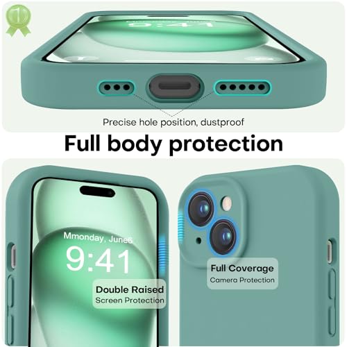 Image of LOVE 3000 Compatible with iPhone 15 Case, [Smooth Silicone Full Coverage Camera] [8ft Drop Protection], Soft Microfiber Lining Full Body Protective Case for iPhone 15 6.1 inch - Pine Green