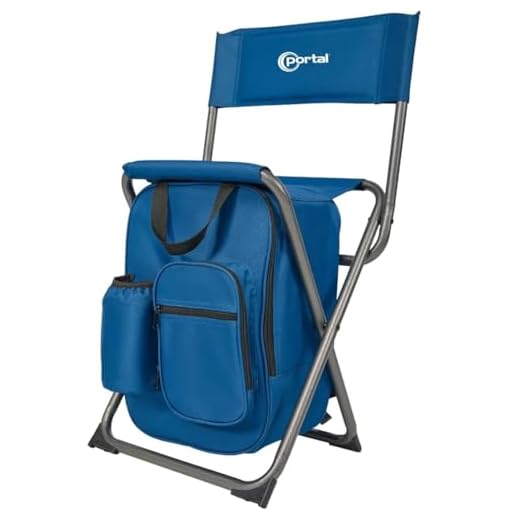 PORTAL Lightweight Backrest Stool Compact Folding Chair Seat with Cooler Bag and Shoulder Straps for Fishing, Camping, Hiking, Supports 225 lbs