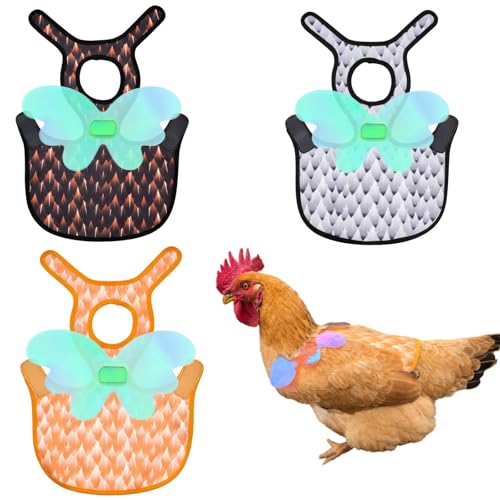 HOUGXD Chicken Saddles for Hens with Detachable Wings Adjustable Hen Apron Back Protector for Feather Recovery Double-Layer Breathable Poultry Saver for Standard Breeds (Black White Yellow)