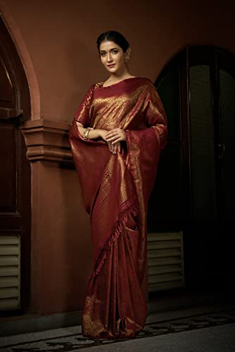 Image of Vardha Women's Kanchipuram Art Silk Saree with Unstitched Blouse Piece - Zari Woven Work Sarees for Wedding
