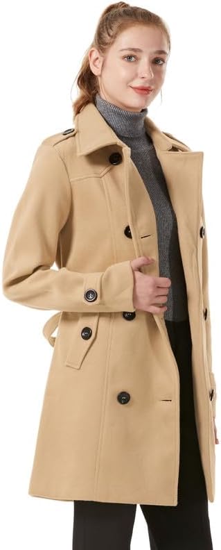 KVE Women's Classic Double Breasted Pea Coat Winter Mid-Long Slim Trench Coat with Belt - Image 7