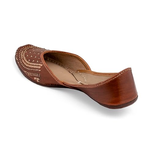 Image of KORAKARI Women's Traditional Ethnic Amber Punjabi Jutti, Leather Flat Comfortable Mojaris for Girls