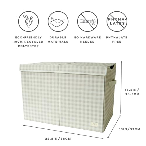 3 Sprouts Recycled Fabric Toy Chest, Extra Large, With Lid, Gingham Beige by 3 Sprouts - Image 2