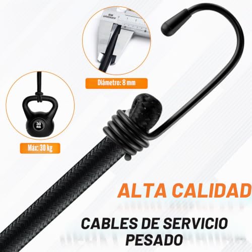 Miniatura 4 de Wugu 10pcs Correas Elásticas Con Ganchos, 60cm Tensores Elasticos, Tensores De Lona Con Ganchos, Cuerdas Elásticas Negro Para Equipaje, Bicicleta, Muebles, Coche, Camping, Fijación De Carga De Moto