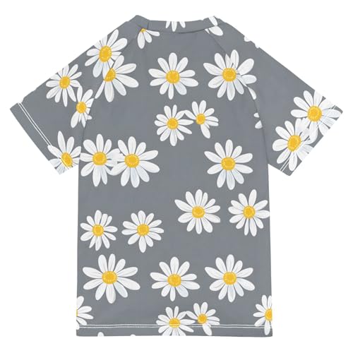 ALAZA Kids Rash Guard Girls Toddler Swim Shirts Short Sleeve Daisy Gray UPF 50+ 3T2