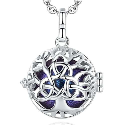 EUDORA Harmony Ball Bola Klangkugel Kette Schwangerschaft Schutzengel Anhänger, Versilbertes Kupfer Keltischer Baum Kette Klangkugel Mutter Engelsruf Halskette Geschenke für Damen, 114cm + 76cm Cover