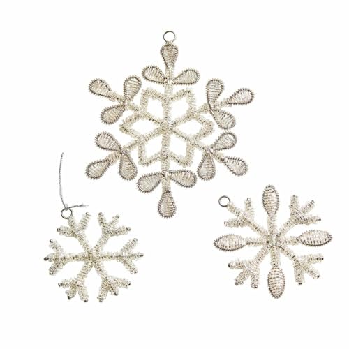 Loberon Anhänger 3er Set Skadi, DREI Größen & Formen, Sternformen mit Glasperlen besetzt, funkelnd winterlich, Christbaumschmuck, Weihnachten, Weihnachtsdeko, Eisen, Glas, Silber