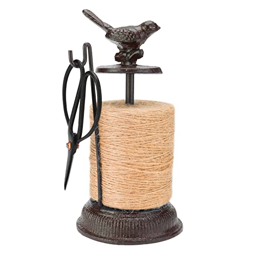 WerkWeit Twine Holder Set Butcher Twine Dispenser with Scissor Cast Iron Natural Jute Twine and Scissors Holder Set Brown Bird Standing Branch Twine Spool and Scissors Stand