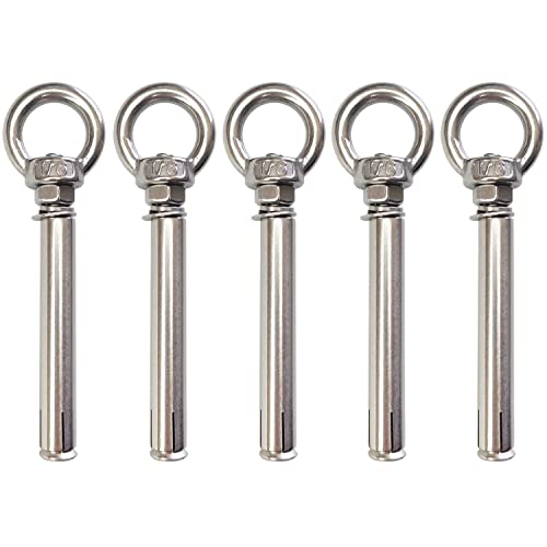Expansion Bolts Anchor Bolt 5 Pack M6*80mm 304 Stainless Steel Expansion Screws Bolts Eyes Ring Fastener Wall Concrete