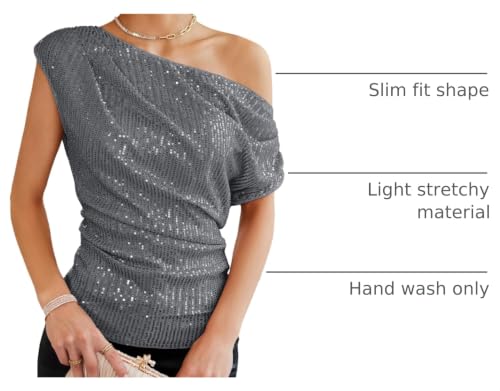 Image of GRACE KARIN One Shoulder Sequin Sparkly Tops for Women Ruched Asymmetrical Glitter Tops Slimming Sparkle Party Shirts