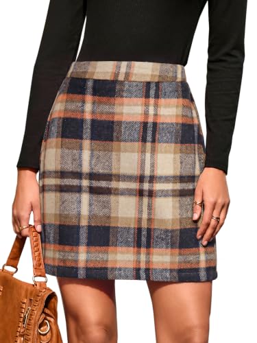 Simplee Womens Fall High Waist Suede Plaid Mini Skirt Short Bodycon Skirts