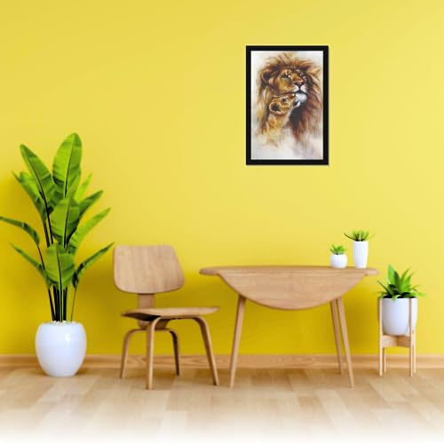 Image of Mad Masters Lion Wild Animal Painting Aesthetic Hanging Photo Frame Decorative Item Home Decoration and Wall Decor for Living Room and Bedroom (MM 1104, 45.7L x 30.5W cm, Canvas, With Plexi Glass)
