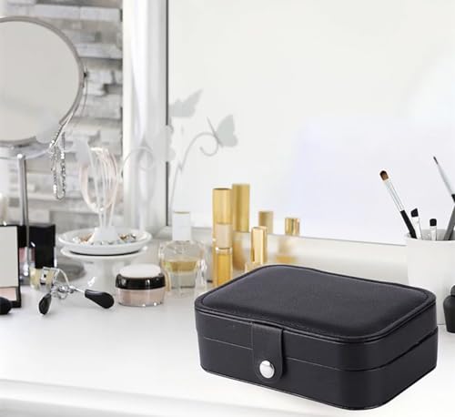 Porta Jóias Portátil Viagem Maleta Estojo Premium Anel Bijuteria (Preto)