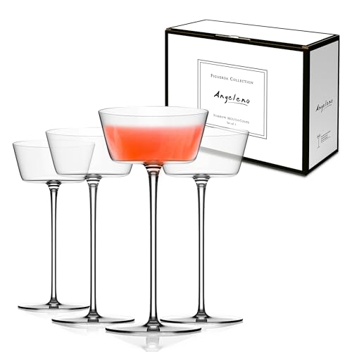 Figueroa Narrow Coupe Glasses, 5.2 oz Stemmed Coupe Cocktail Glasses, Vintage Champagne Coupe Glass Cups for Martini Daiquiri Sparkling Wine French 75, Elegant Bar Drinkware for Home Bar - Set of 4
